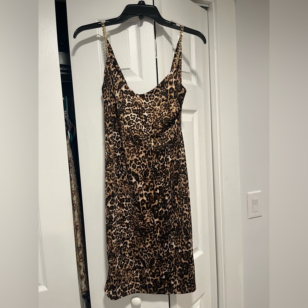 Bebe Black and Tan Spaghetti Strap Mini Slip Dress